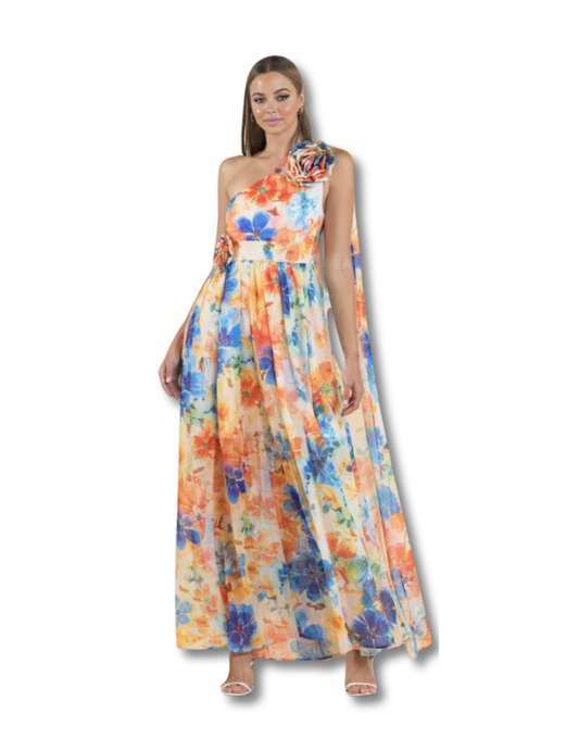 Sunset Bloom One-Shoulder Gown