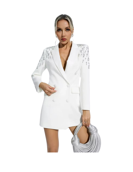 Ivory Regal Embellished Blazer Dress