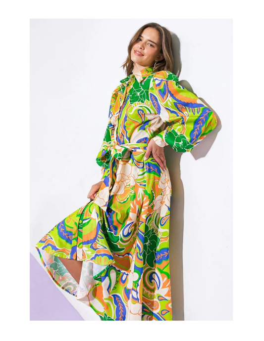 Tropical Majesty High-Collar Maxi Dress