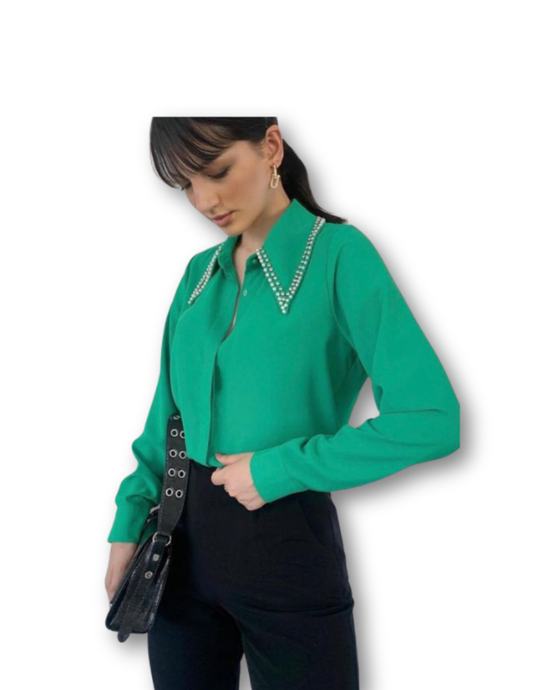Emerald Luxe Embellished Shirt
