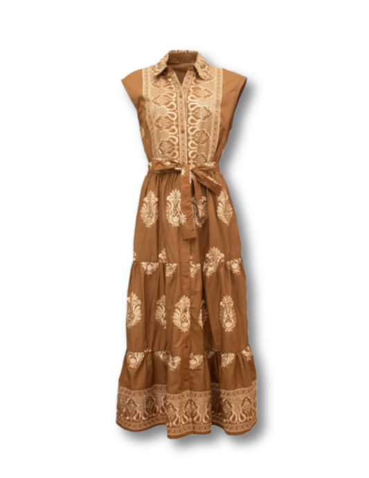 Embroidered Earth Tiered Maxi Dress
