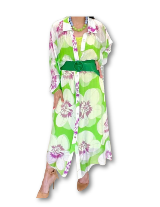 Emerald Bloom Belted Maxi Dress