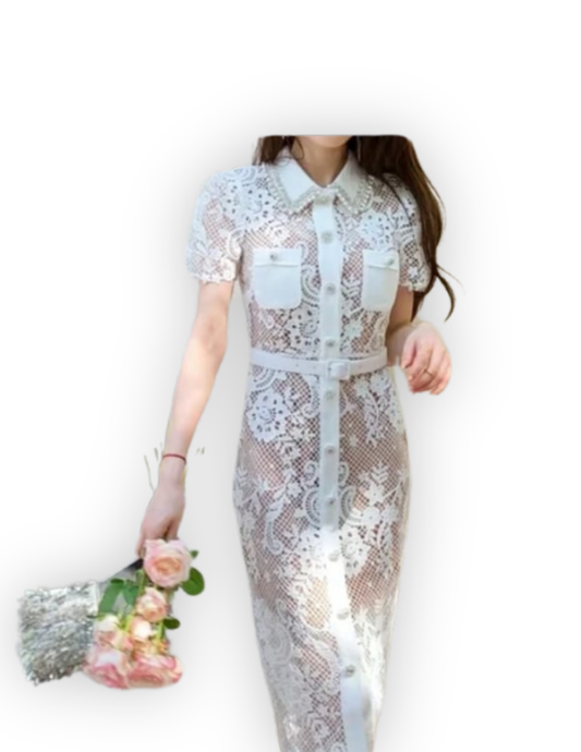 Ivory Lace Button-Up Dress