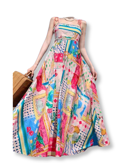 Vibrant Mosaic Sleeveless Dress