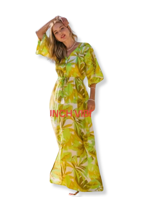Tropical Leaf Brunch Dress